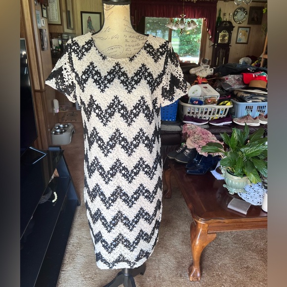 Talbots Chevron-herringbone Graphic Ivory Casual Dress size 8. - Picture 4 of 16